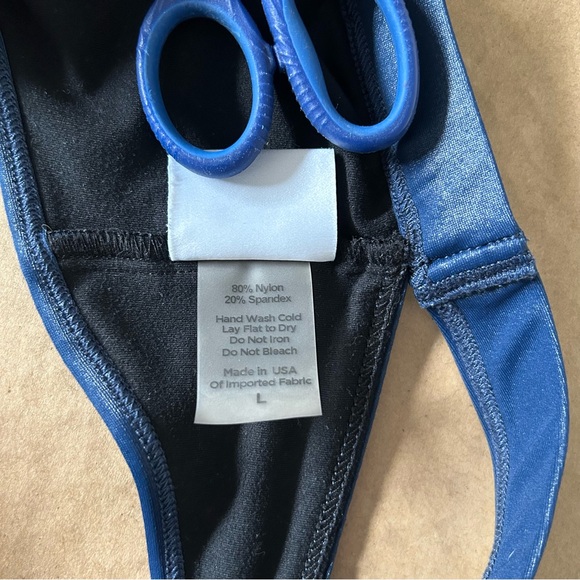 Bombshell Sportswear Navy Blue Gloss Sports Bra Size Large Power Rib Bra Shiny - Picture 5 of 7